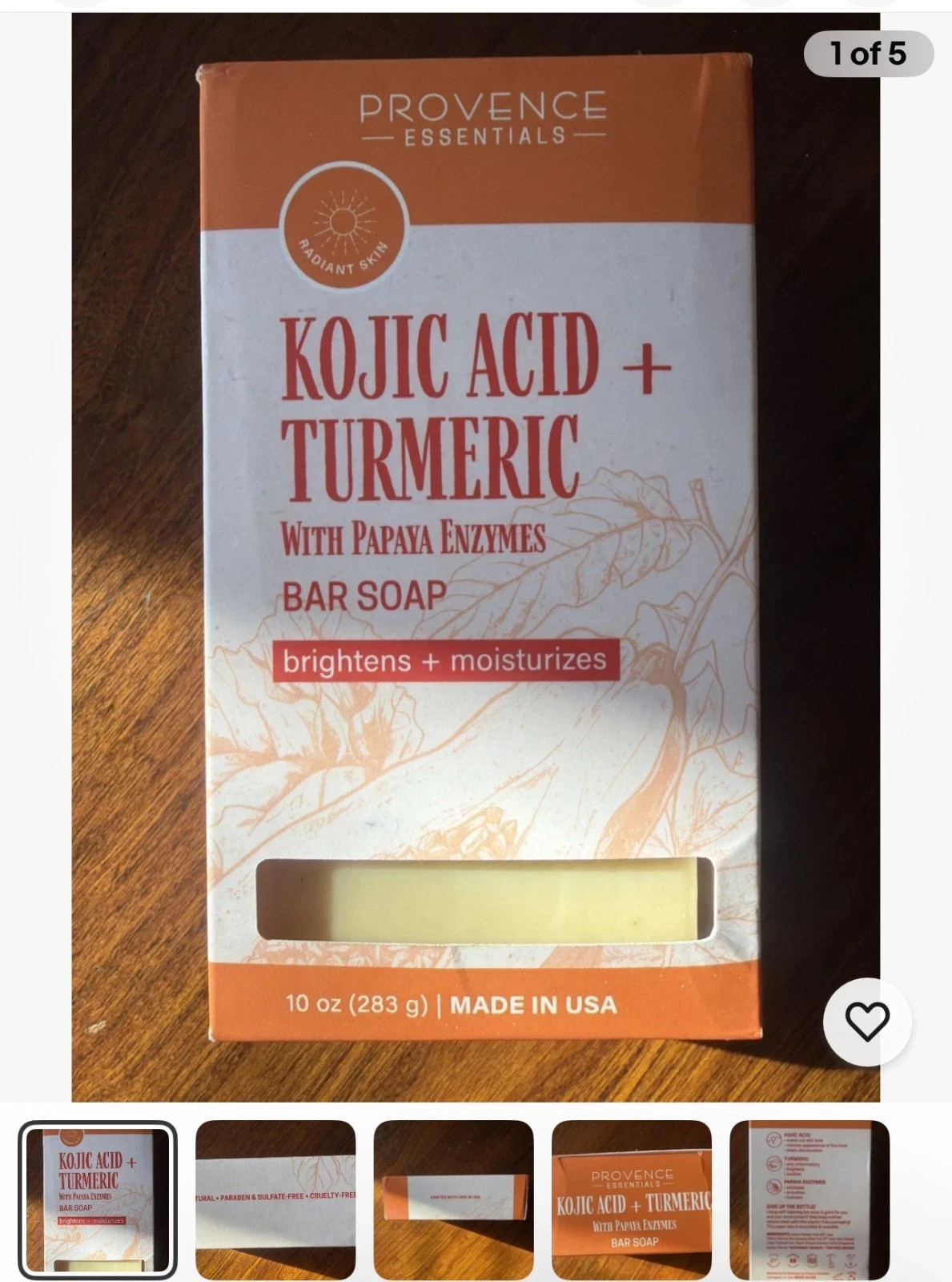 Provence Essentials Kojic Acid Turmeric Shea Butter Bar Soap 10 oz