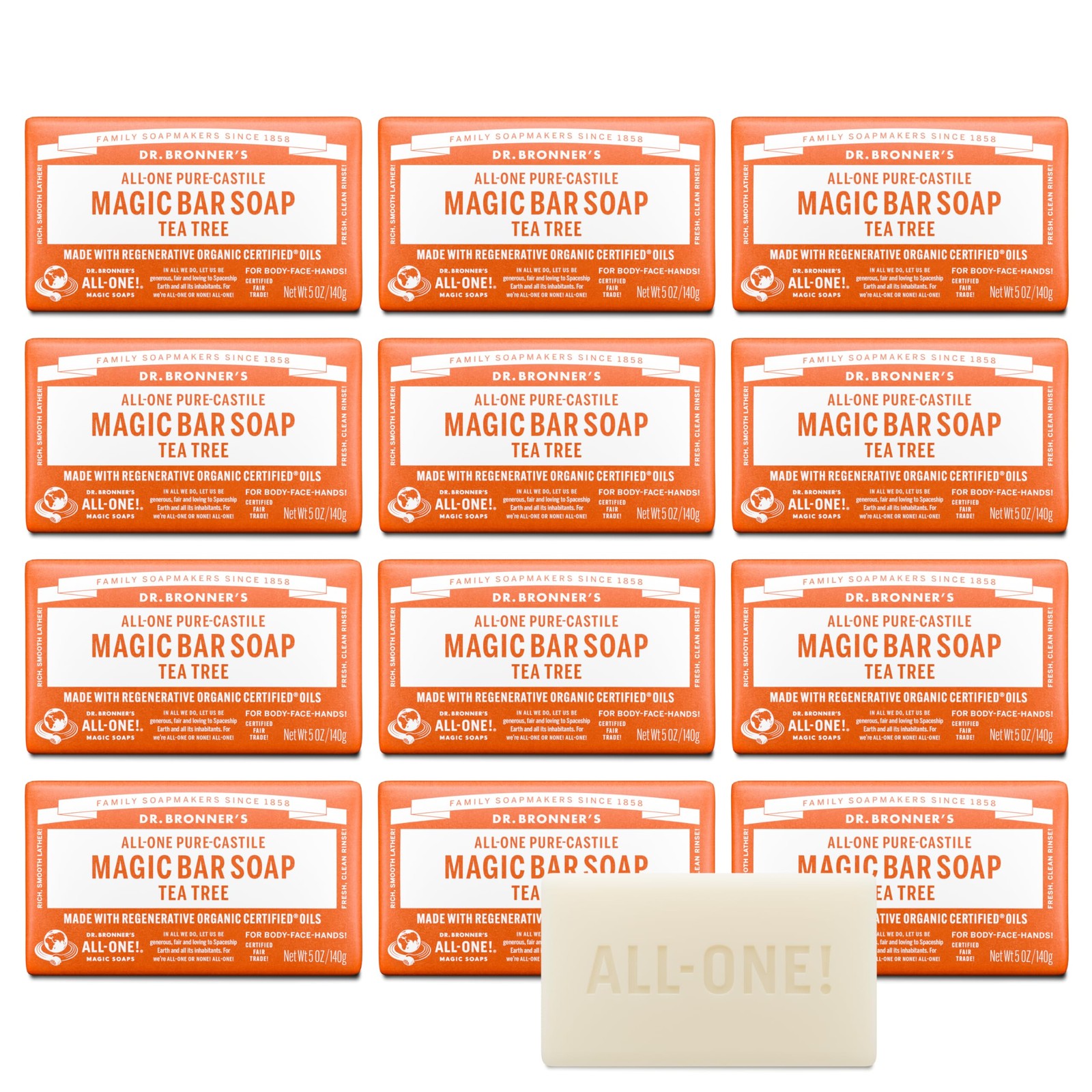 Castile Bar Soap Tea Tree Gentle Vegan 5oz 12 Pack Body Face Hair