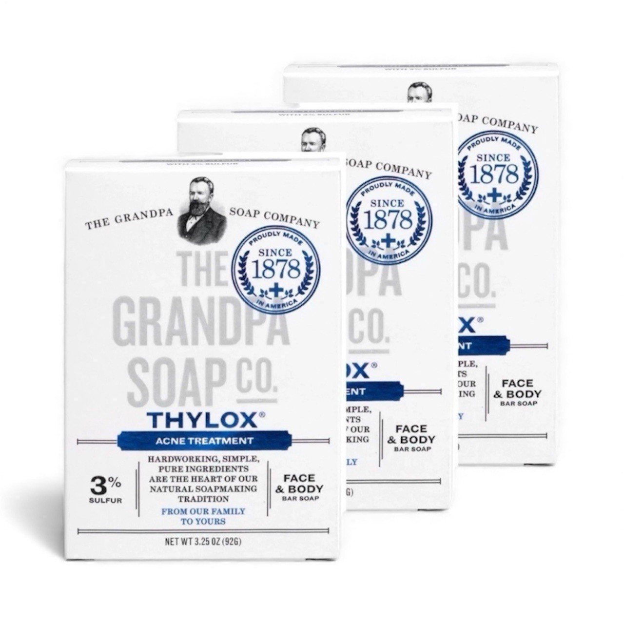 3 Pack The Grandpa Soap Company Thylox Acne Treatment Bar Soap 4.25 Oz