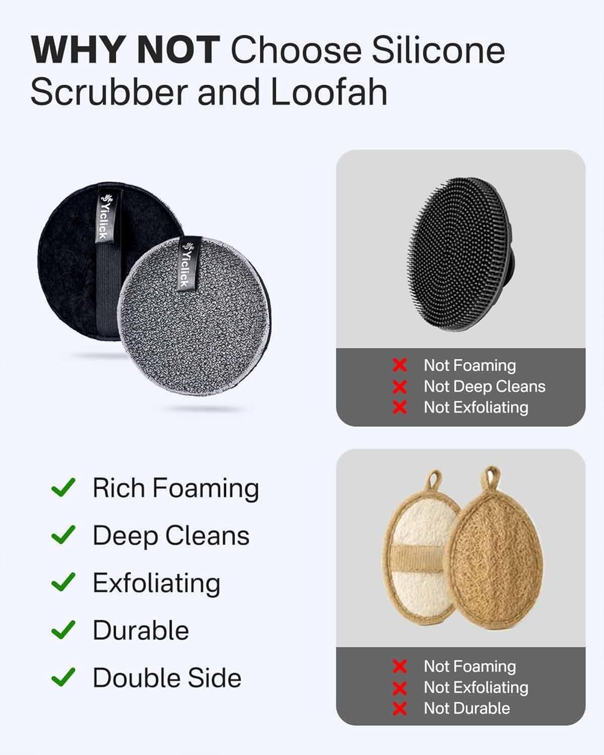 Yiclick Exfoliating Body Scrubber Exfoliator 2 Pack – Black