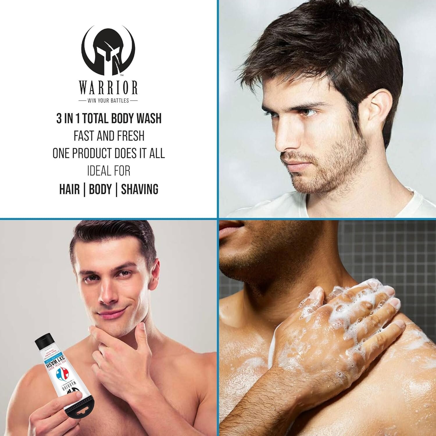 Warrior 3 in 1 Body Wash For Men Women Travel Size Liquid Soap Citrus Mint 6Pack