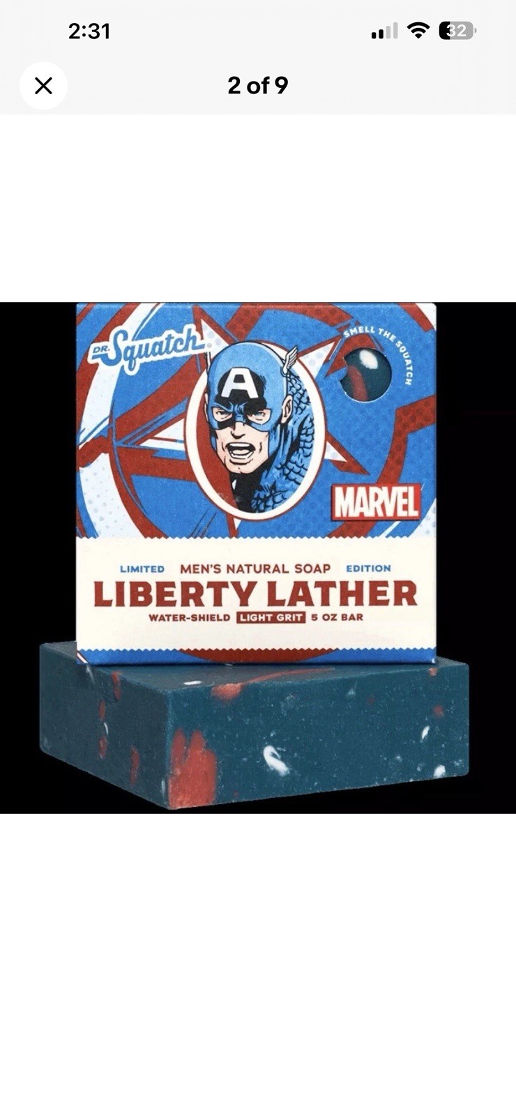 Dr. Squatch Liberty Lather 3 Pack (Marvel Captain America) LIMITED EDITION Soap