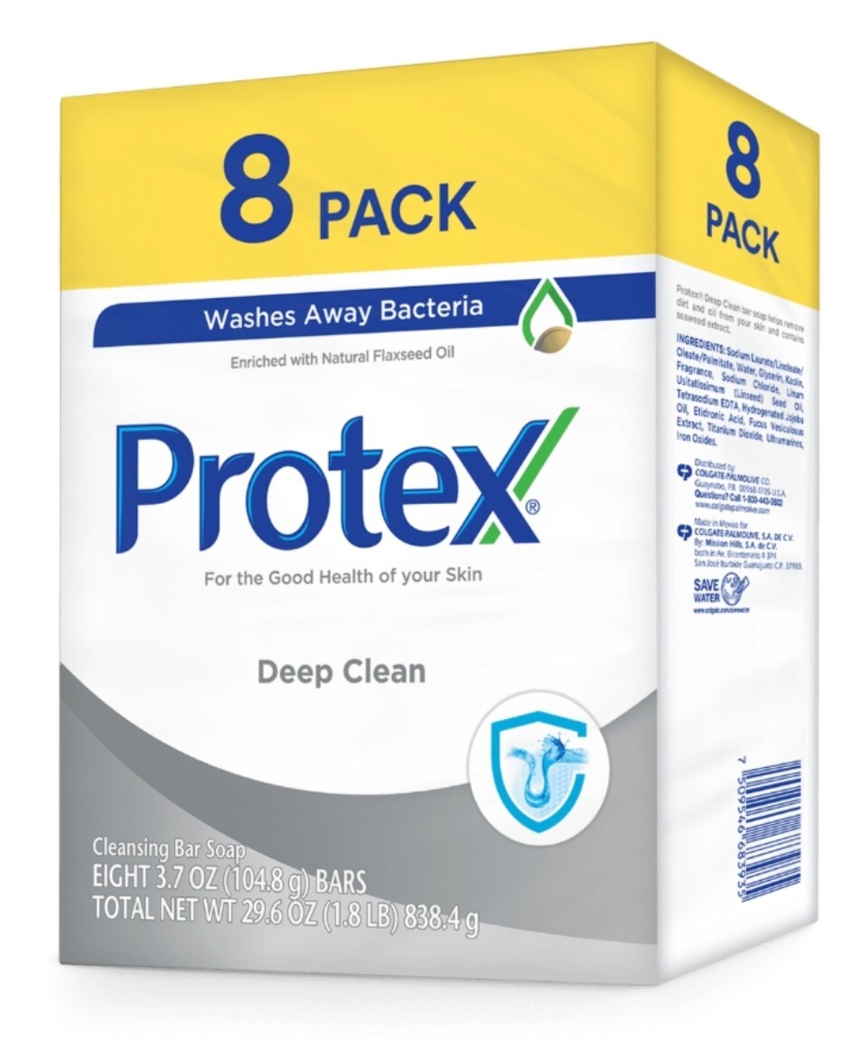 (8 Bars 3.7 oz.) PROTEX DEEP CLEANING ANTIBACTERIAL SOAP BAR JABON Family PK