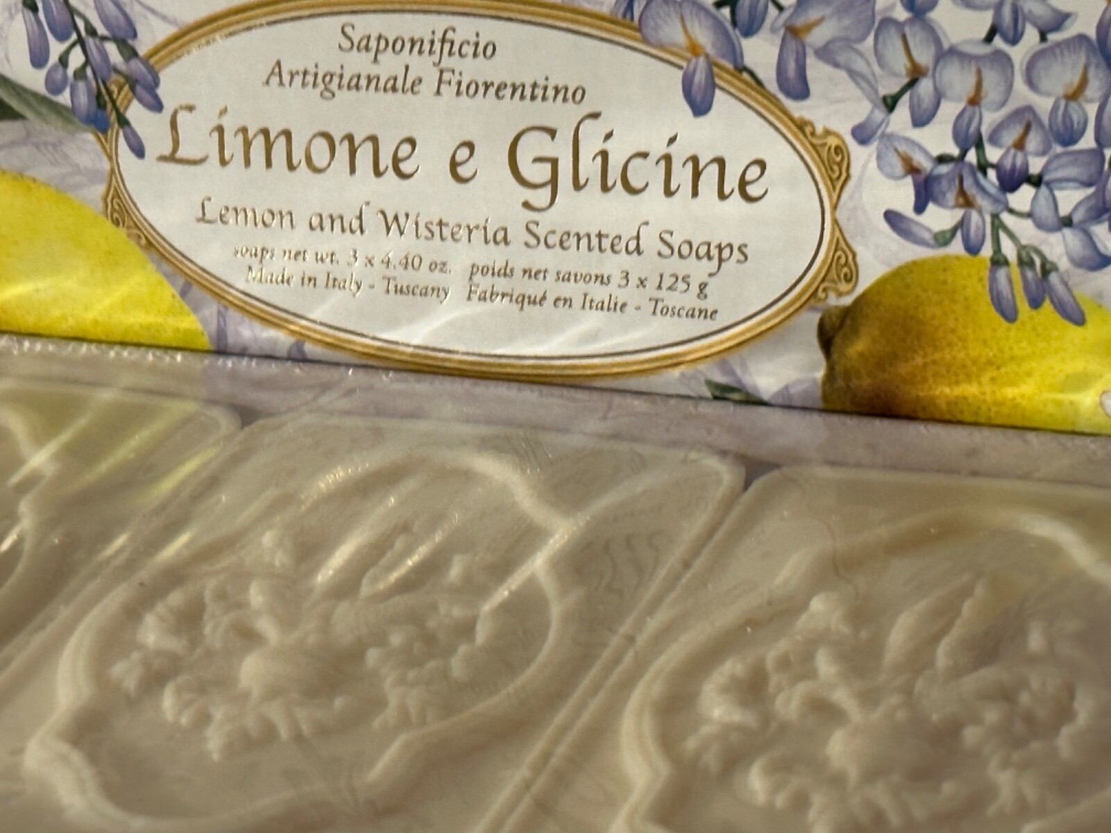 SAPONIFICIO ARTIGIANALE FIORENTINO *LEMON & WISTERIA * 3 x 4.40oz Handmade Soap