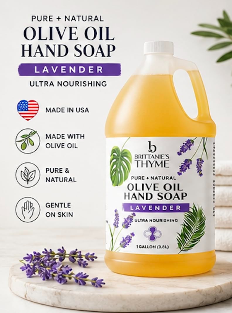 Brittanie’s Pure Organic Castile Liquid Olive Oil Soap Refill, Lavender 1 Gallon