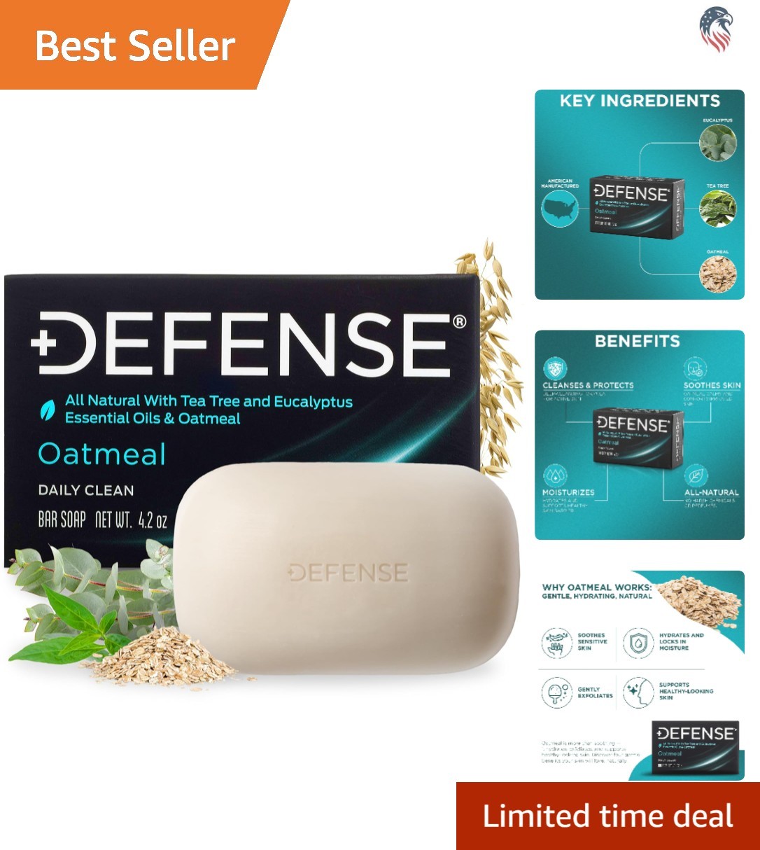 Compatible with Skin All Types Oatmeal Bar Soap Natural Tea Tree Eucalyptus f…