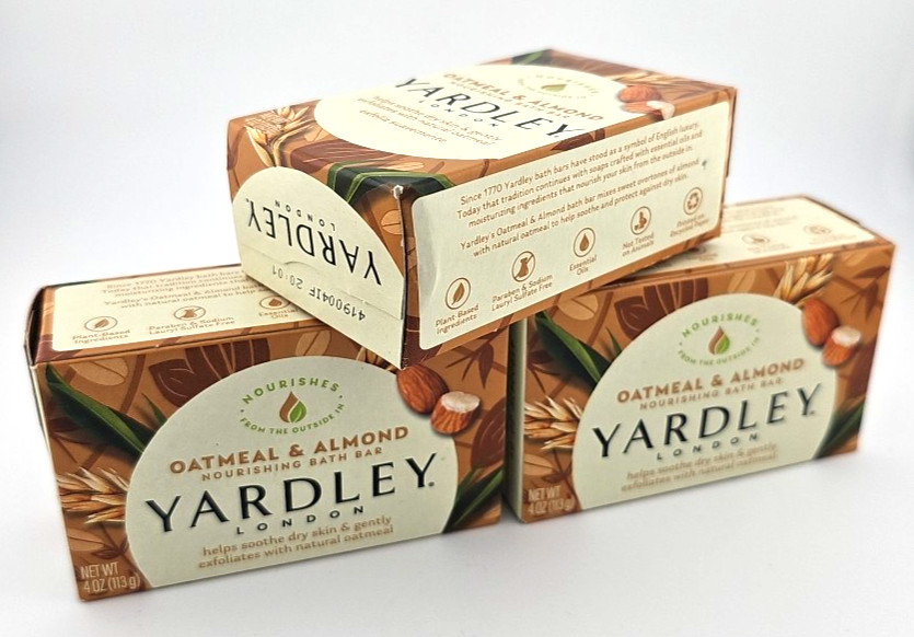 3‑Pack Yardley London Oatmeal & Almond Soap Bar 4 oz Each Gentle Cleanse New