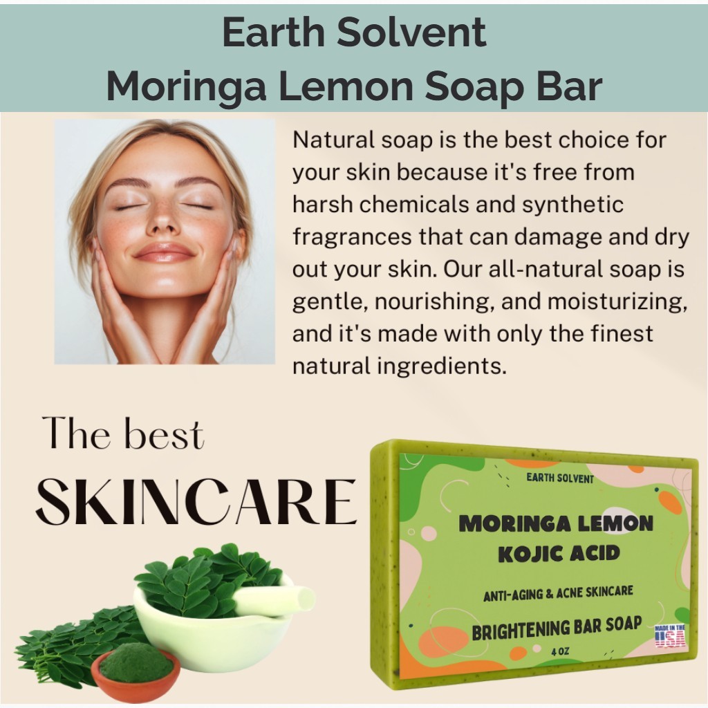 Moringa Lemon Kojic Acid Brightening Bar Soap for Acne, Wrinkles & Anti Aging