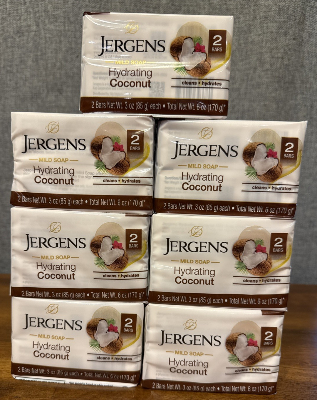 14 Bars Jergens Hydrating Coconut Mild Soap 7 Packs with 2 Bars in each 3oz NEW