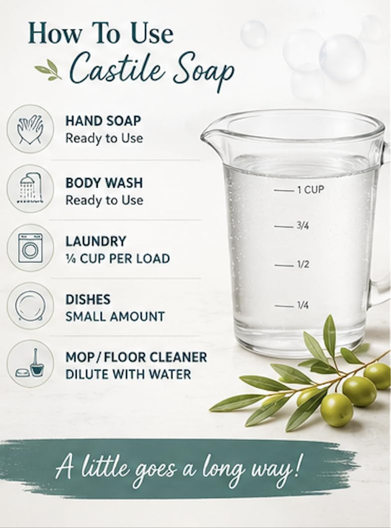 Pure Unscented Castile Liquid Soap Refill, 64 Ounce | Vegan & Gluten Free Non-Gm