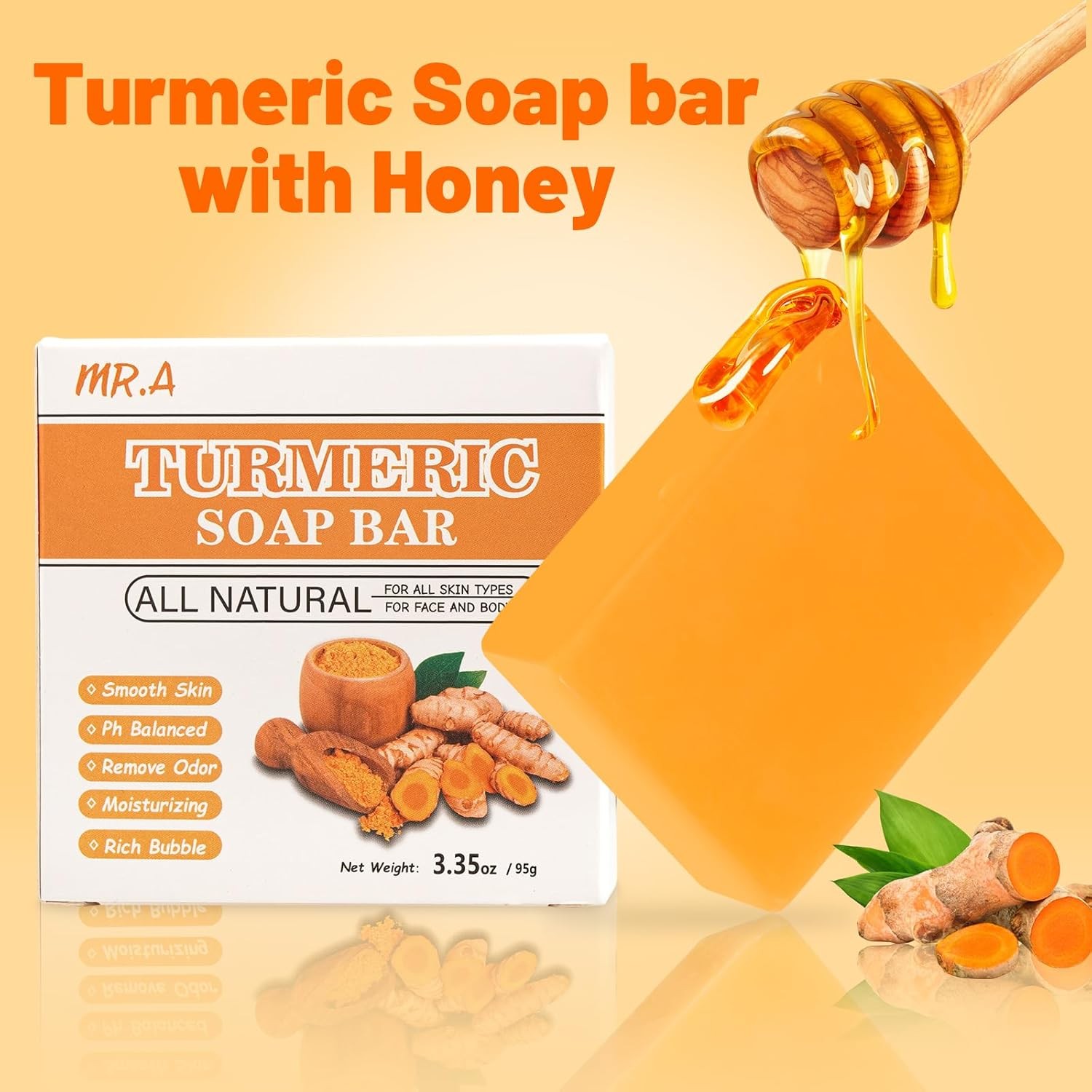 3Packs Turmeric Soap Bar, Organic Tumeric Soap for Face and Body, Lemon Turmeric