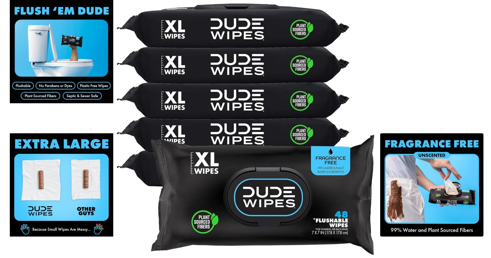 Fragrance-Free Extra-Large Adult Flushable Wipes – 288 Count for All Skin Types