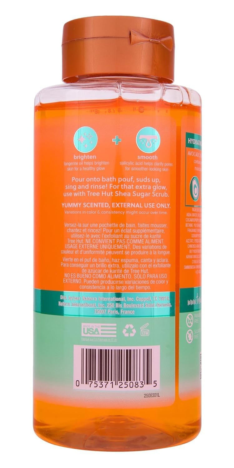 Tree Hut Tangerine Body Wash, Hydrating & 18 Fl Oz (Pack of 1), Orange