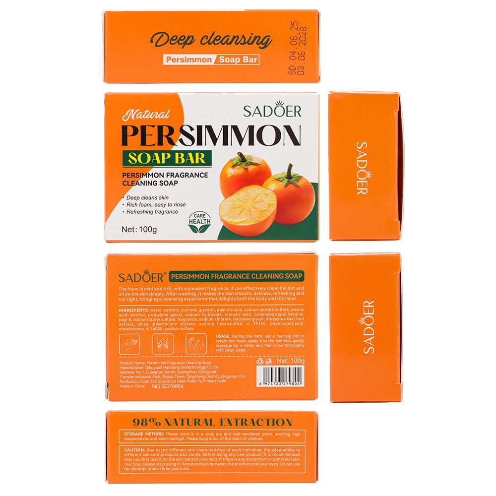 3PCS Persimmon Soap Bar for Old People Smell, Natural Body Odor Control Bar Soap