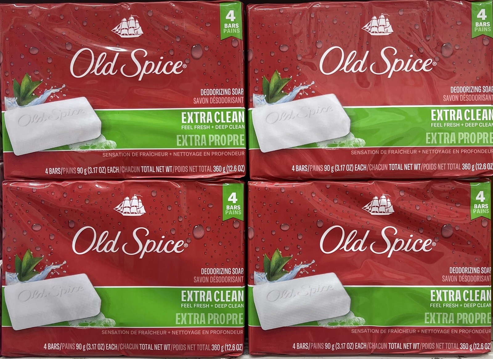 4 Old Spice Deodorizing Bar Soap Extra Clean Fresh & Deep Clean 3.17 oz. 16 Bars