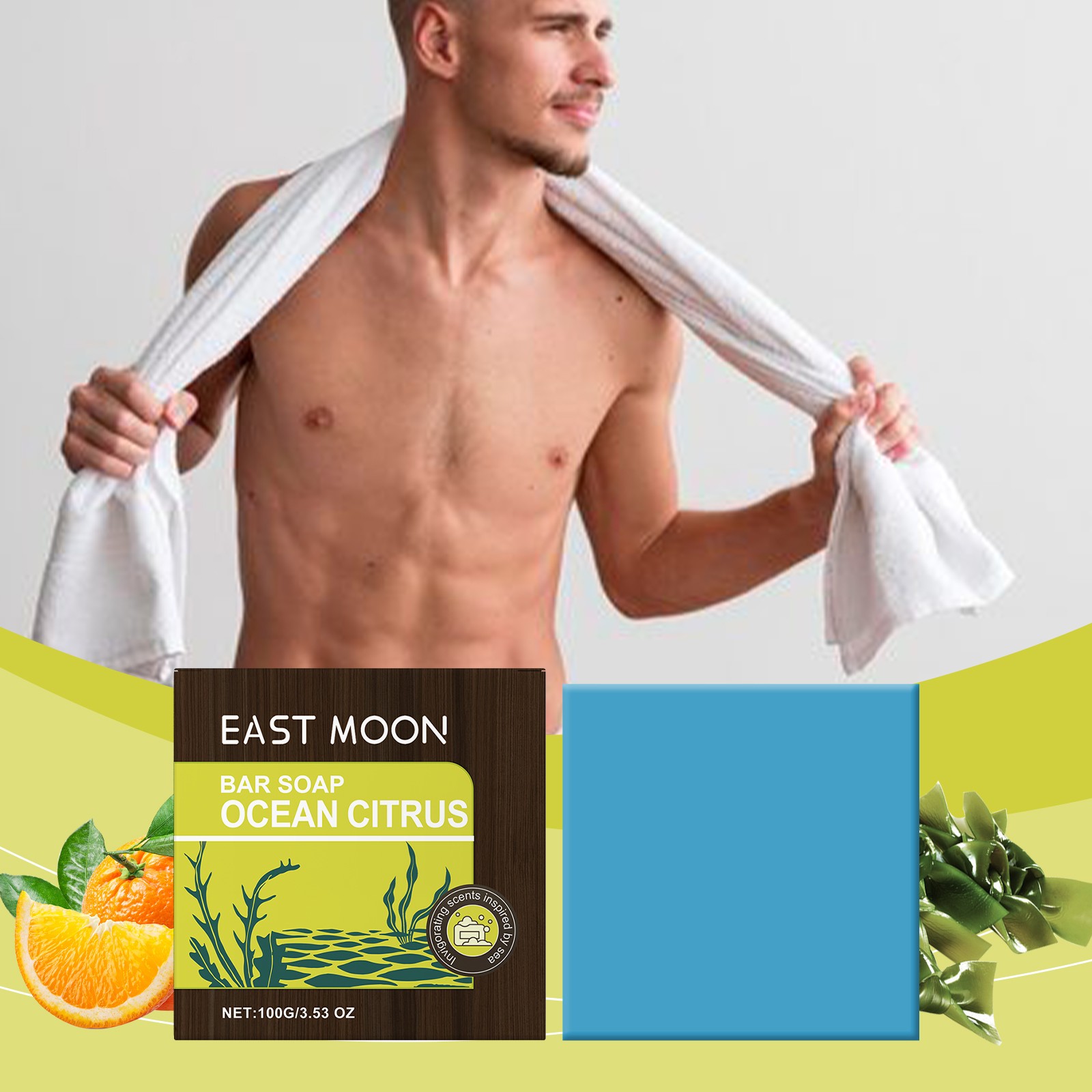 Men’s Bar Soap Ocean Citrus Scent Oil Control and Refreshing Gentle Cleansing