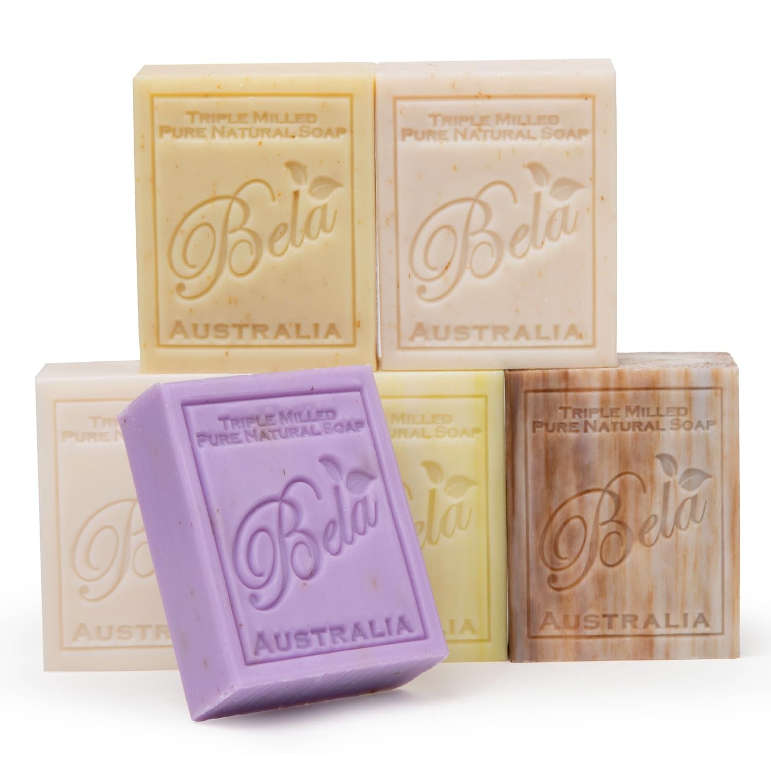 BELA Triple Milled Soap Variety Pack 6 Bars 3.3 OZ Each Organic Shea Butter