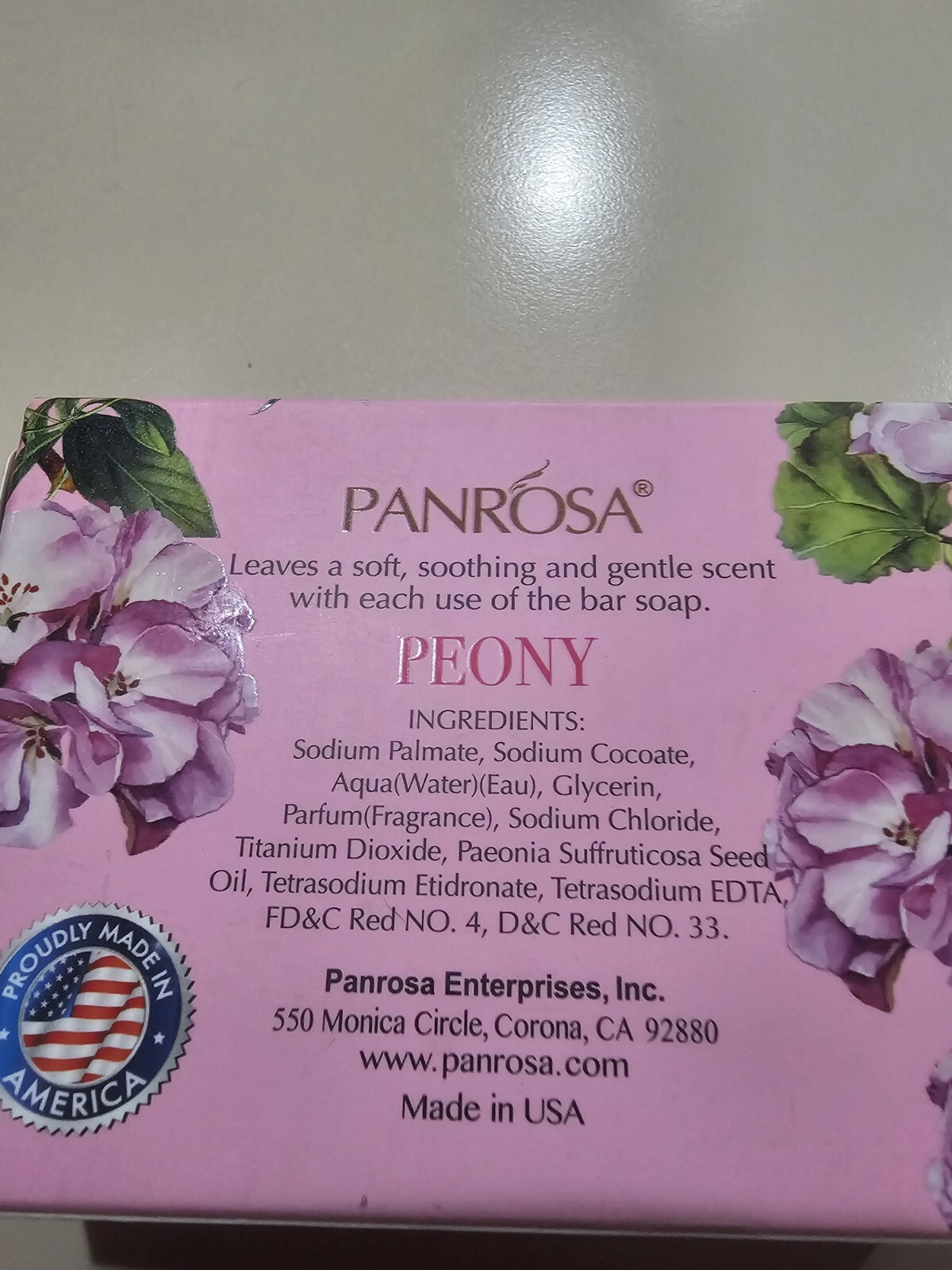 Lot 4 Panrosa Essential Oil Bar Soap Peony Gentle Scent 3.5 Oz