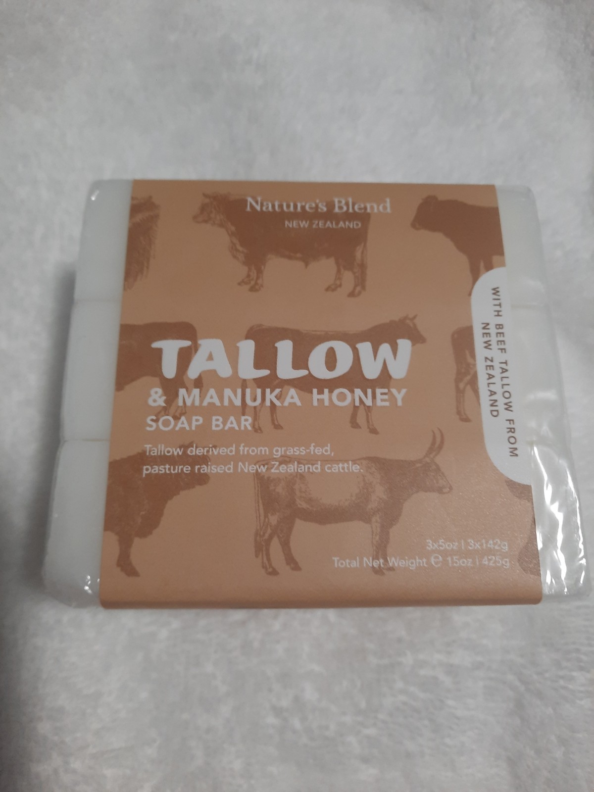 NATURE’S BLEND New Zealand Tallow & Manuka Honey Soap Set 3 Bars 15 Oz 425g