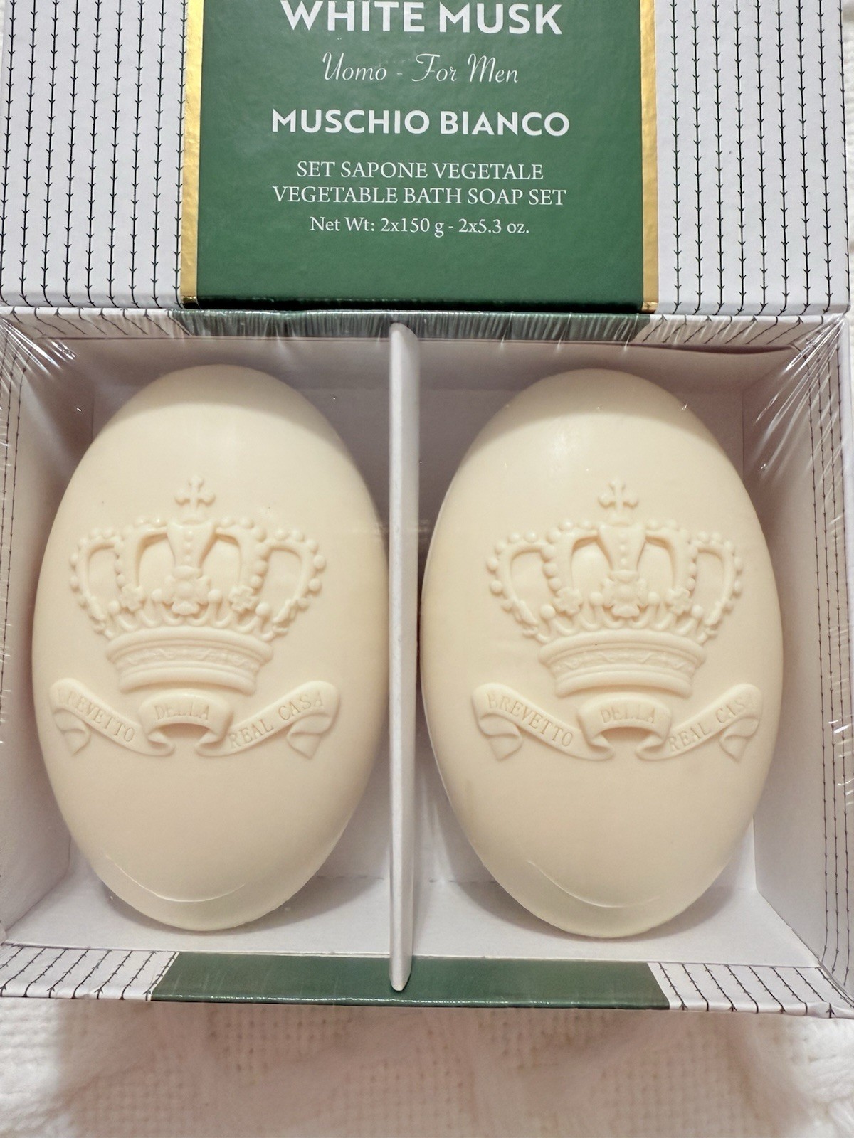 SAPONERIE MARIO FISSI SRL 2×5.3 OZ WHITE MUSK Men Bar Soap GIFTBOX Italy