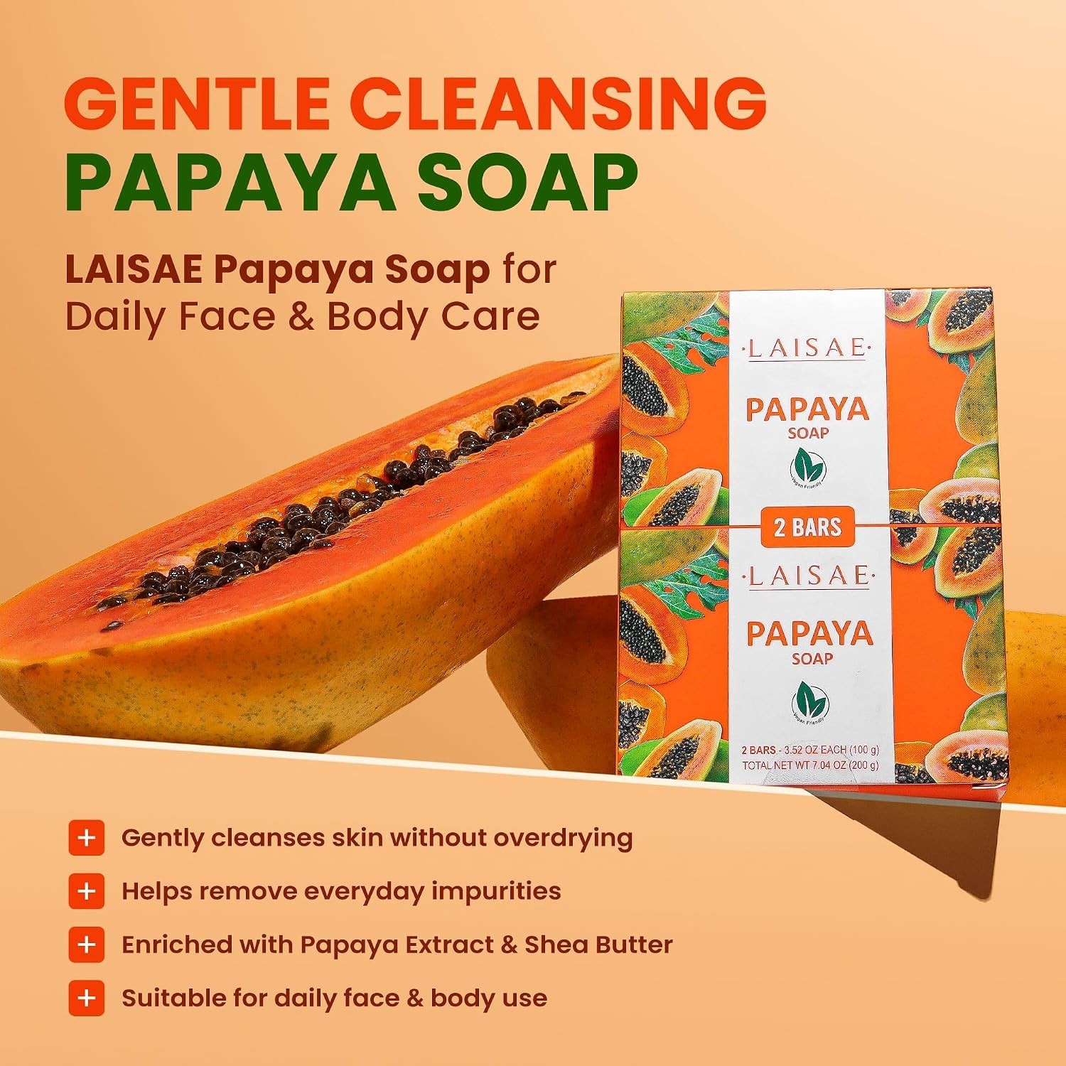 Niacinamide Papaya Soap for Even Skin Tone – 2 Bars, 3.52 oz