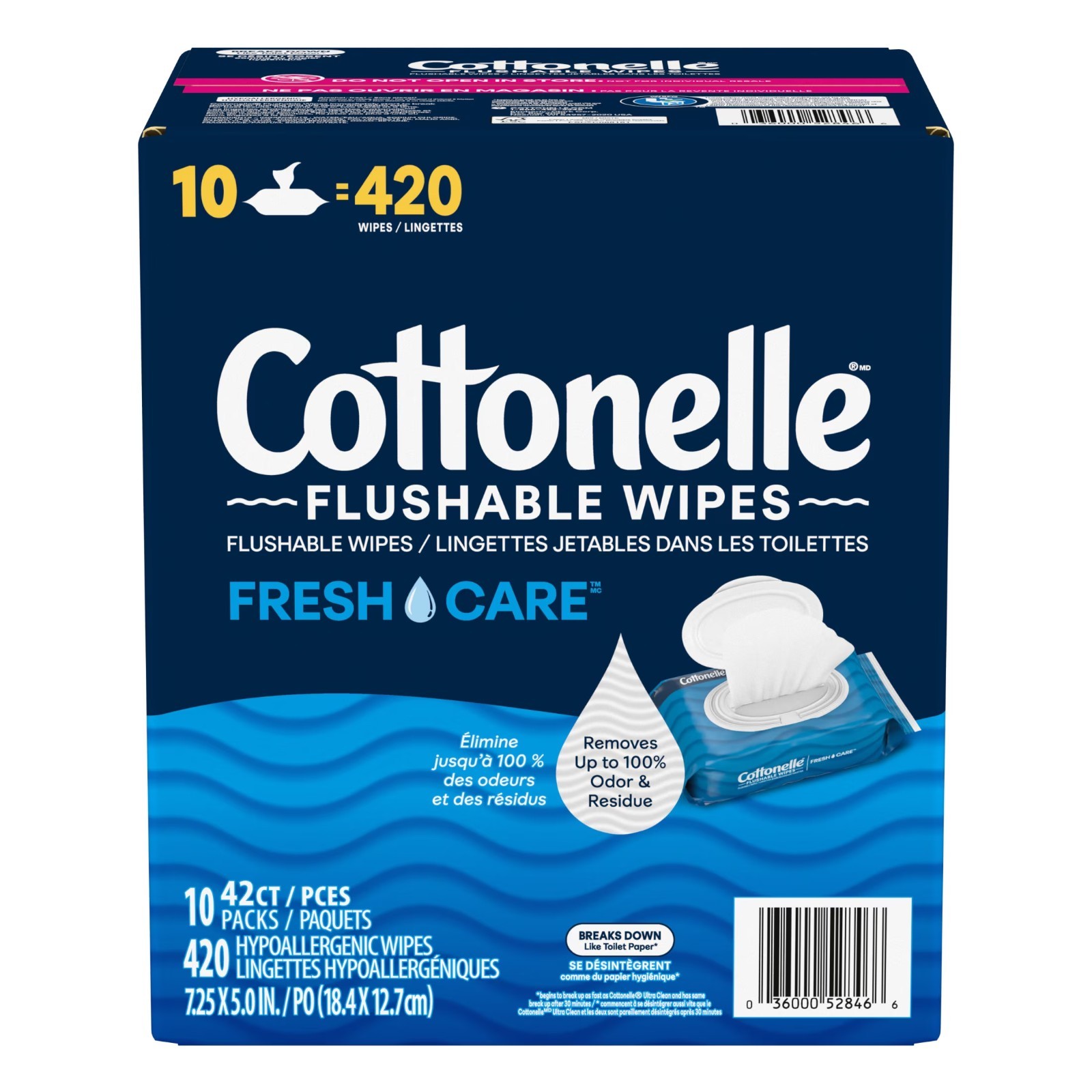 Cottonelle Fresh Care Flushable Wet Wipes 420 Ct 10 Flip-Top Packs Unscented