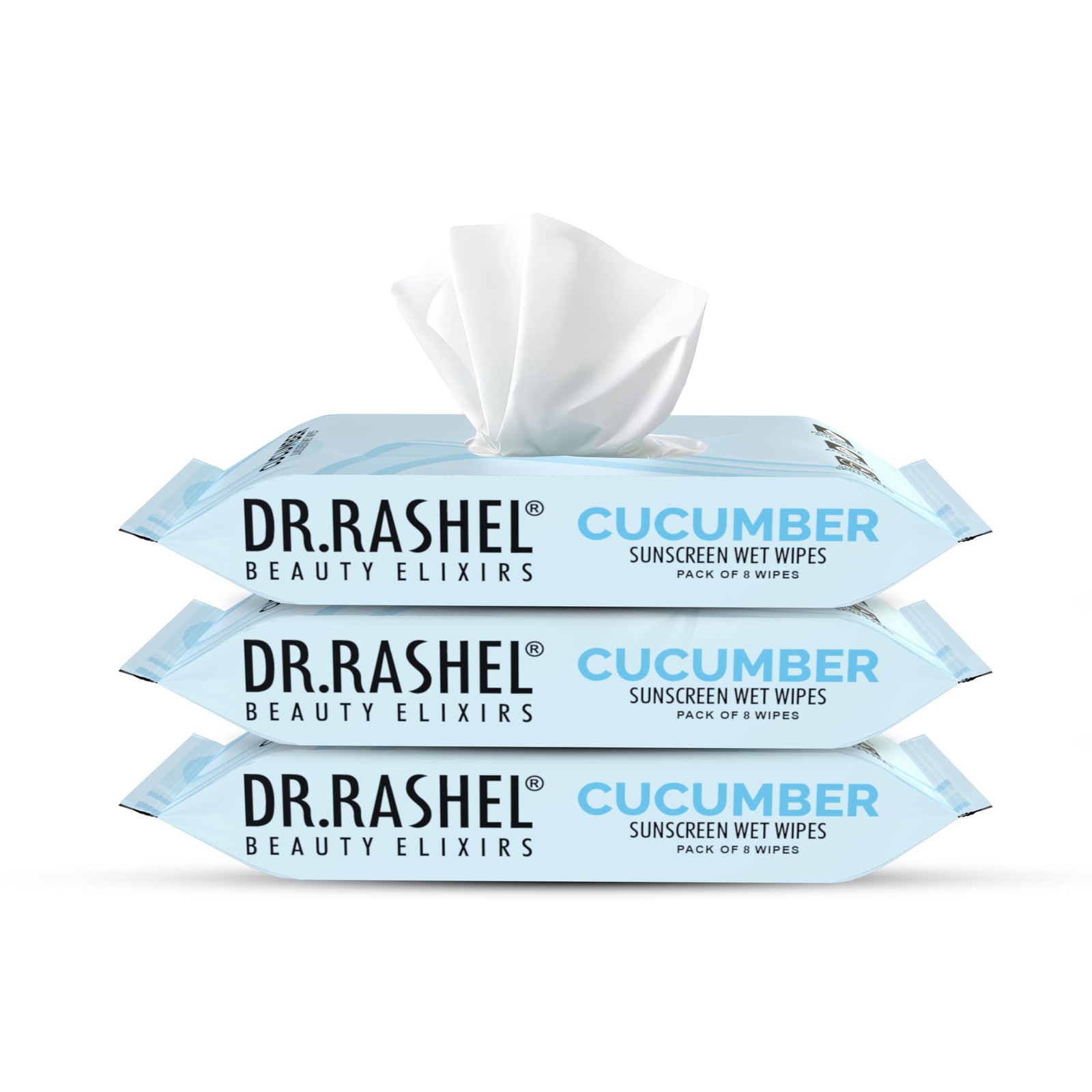 DR.RASHEL Cucumber Sunscreen Wipes SPF 15 | Hydrating & Portable | Pack of 3