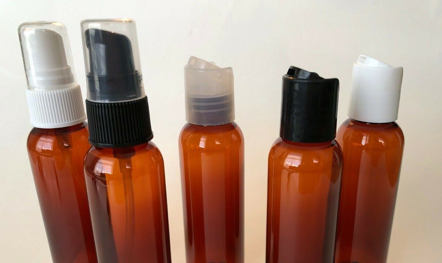 NEW 2 oz PET Plastic 20/410 Amber Round Bullet Bottle – choose cap & qty