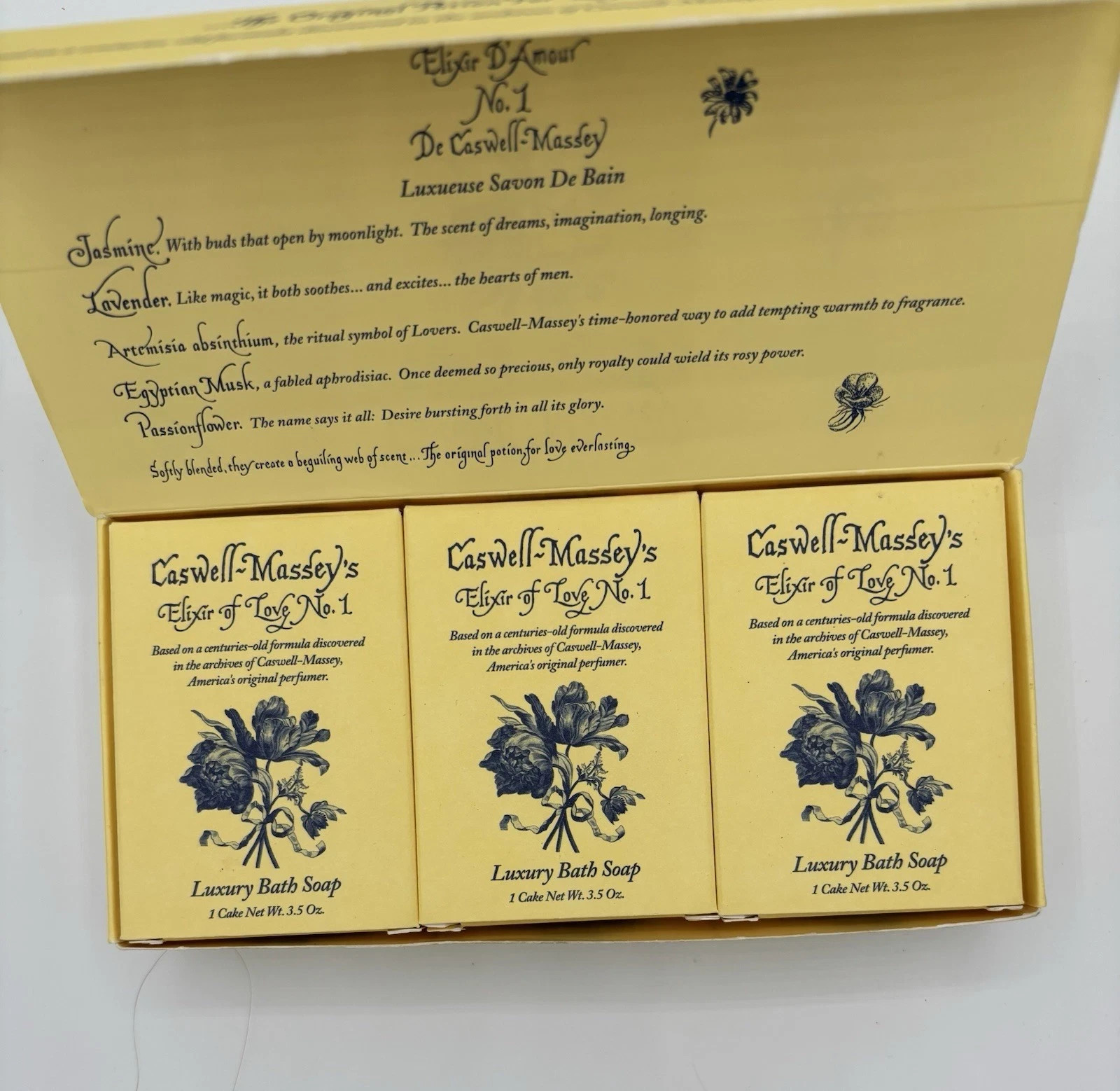 Caswell Massey Elixir of Love No. 1 Luxury Bath Soap 3 Bars 3.5 oz Each Gift NEW