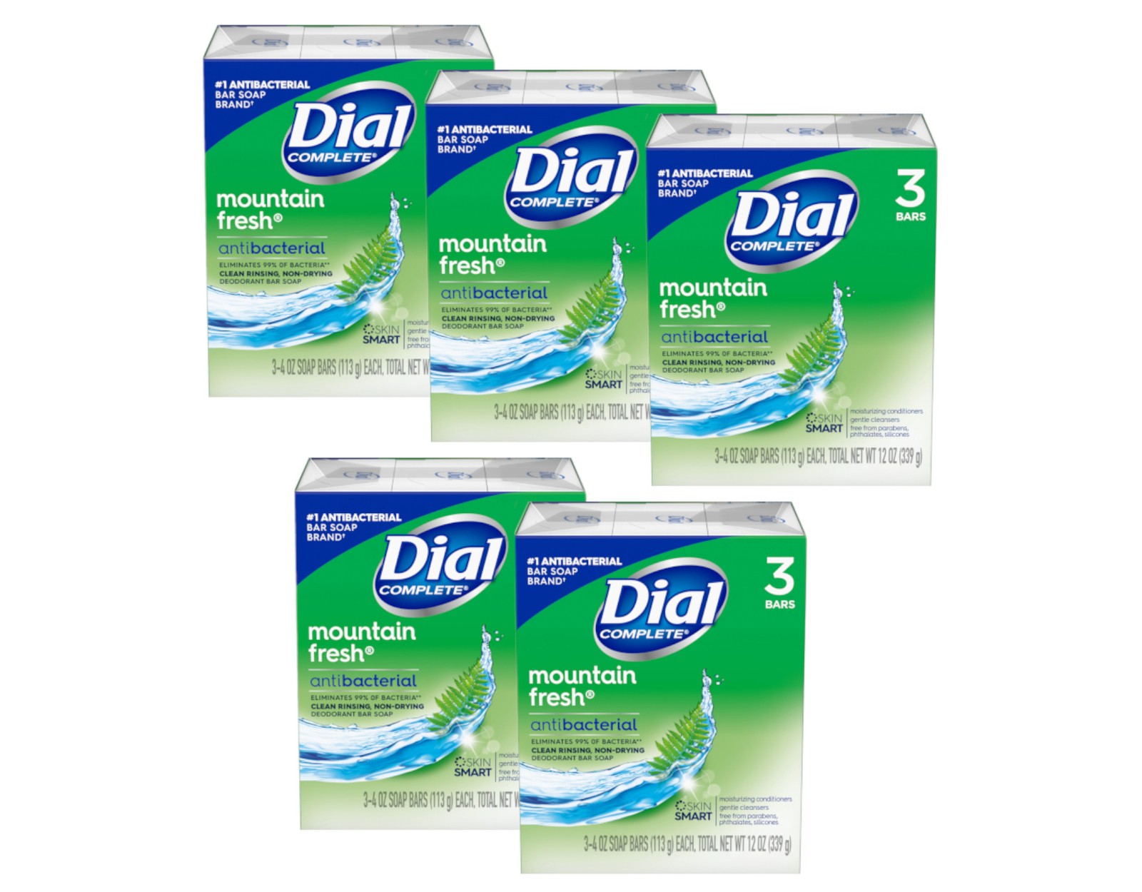 Dial Completee Mountain Fresh Antibacterial Soap 4oz. Bars, 3 Count – Pack of 5