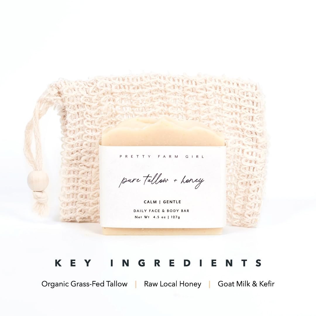 Pure Tallow + Honey Soap Bar – Fragrance Free – Handmade – Sensitive Skin – T…
