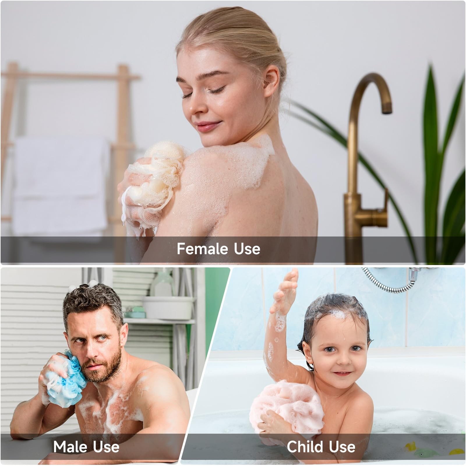 Luffa Loofah Sponge Shower Loofahs 50g 1 Count (Pack of 4), 4colors