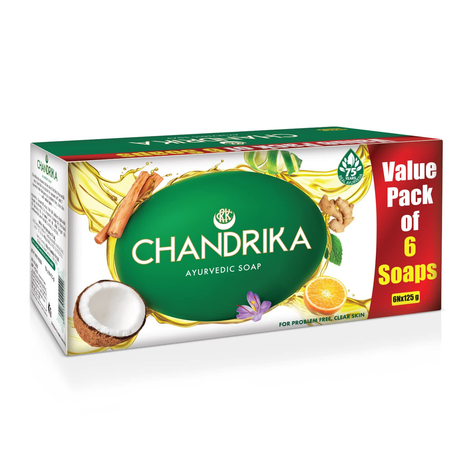 6X Chandrika Ayurvedic Soap Hand Made -Problem Free Clear Skin -125g -Free Ship