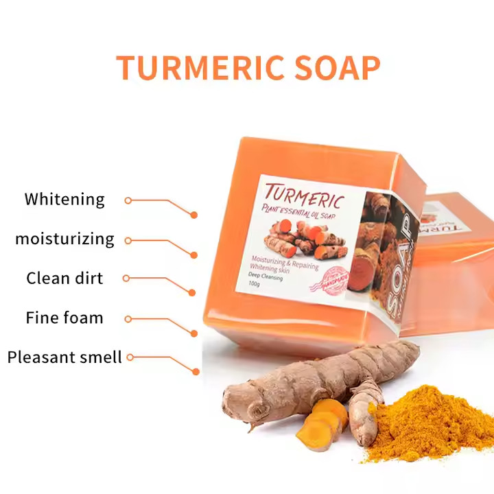 2PCS handmade tumeric bar soap bath anti acne dark spots removal and whitening.