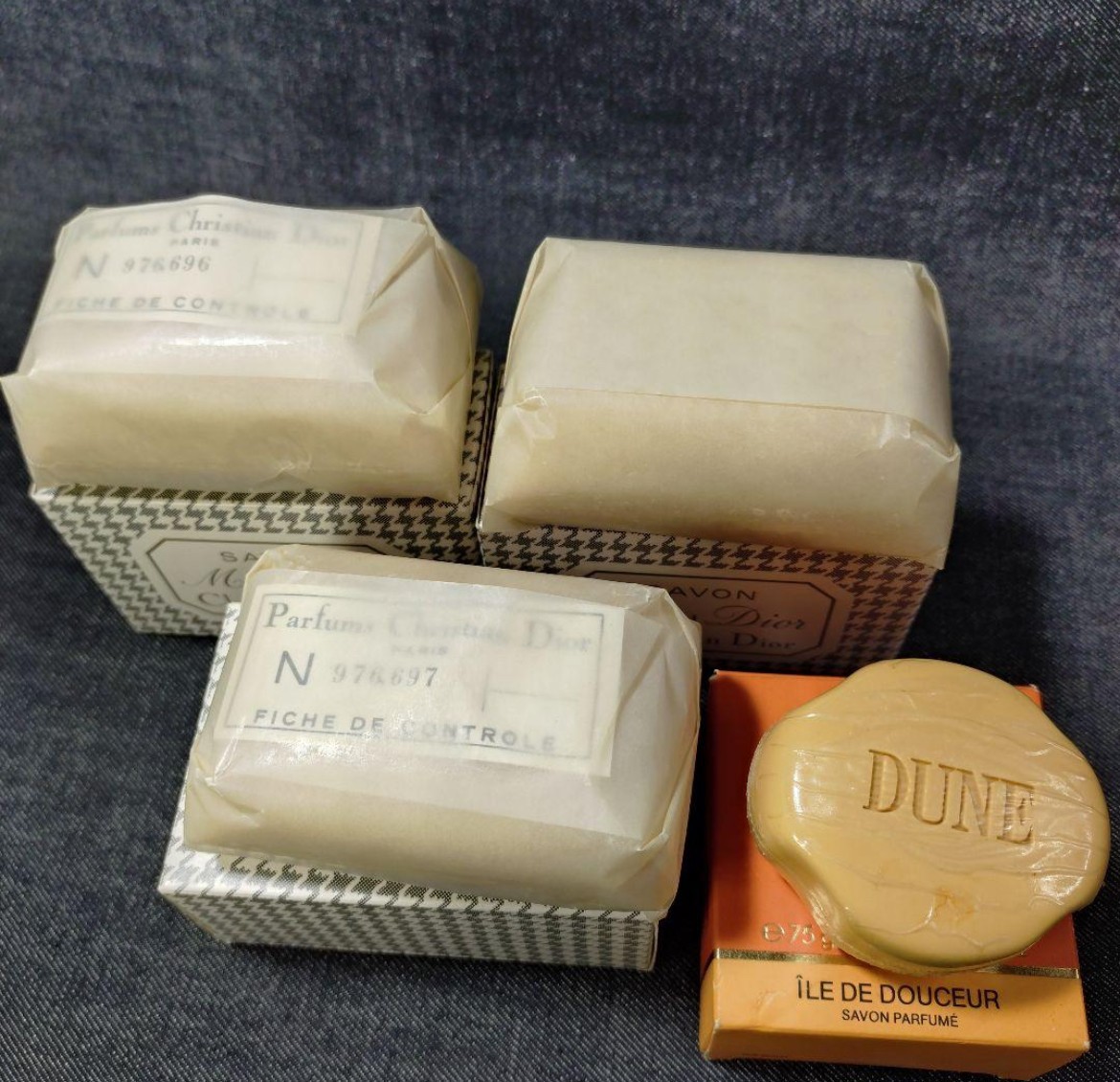 Miss Dior 160g/5.6 oz ×3 & DUNE 75g Soap Set New Vintage DUNE Scent May Be Faded