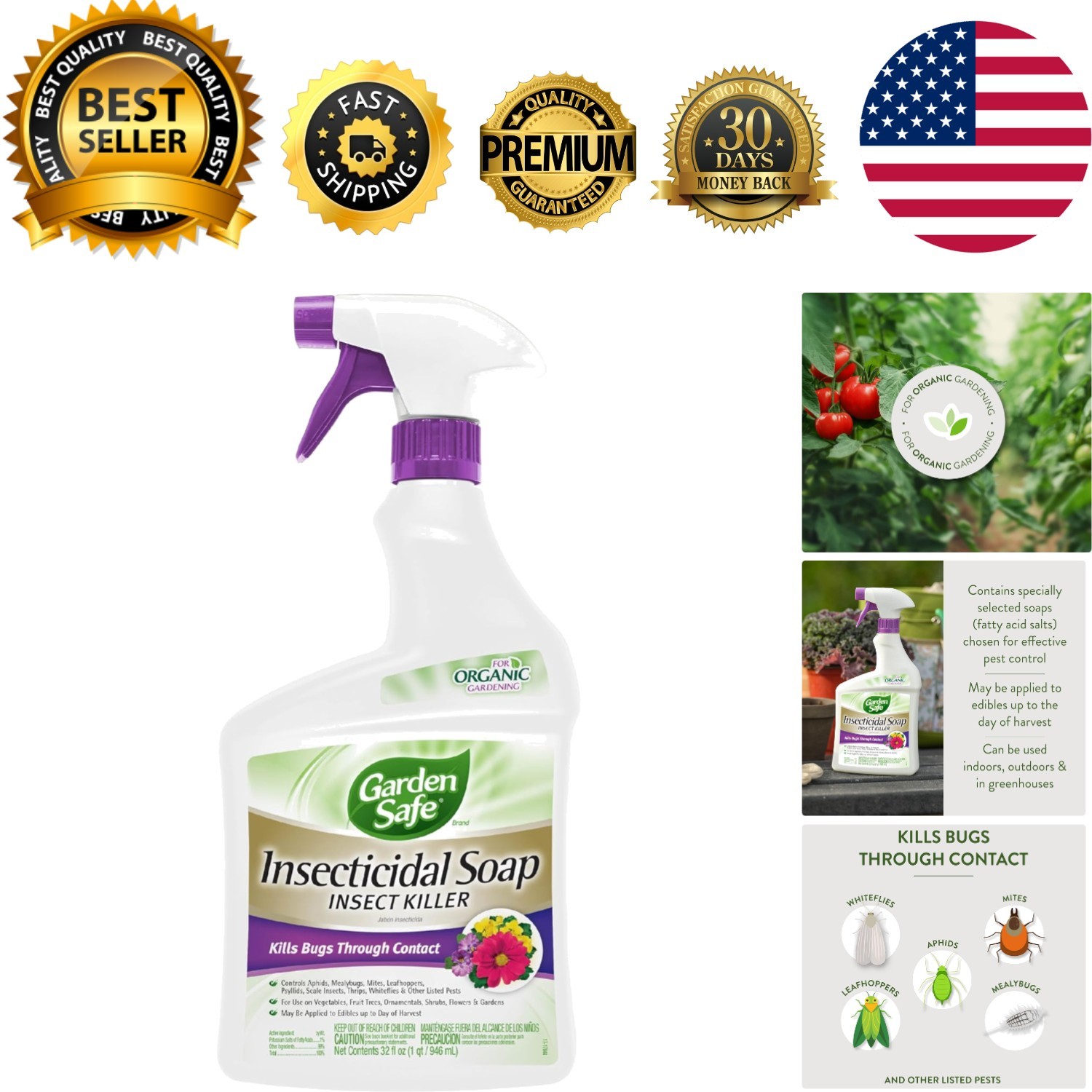 Potassium Fatty Acid Insect Killer – 32 Oz Organic Soap for Vegetables & Flowers