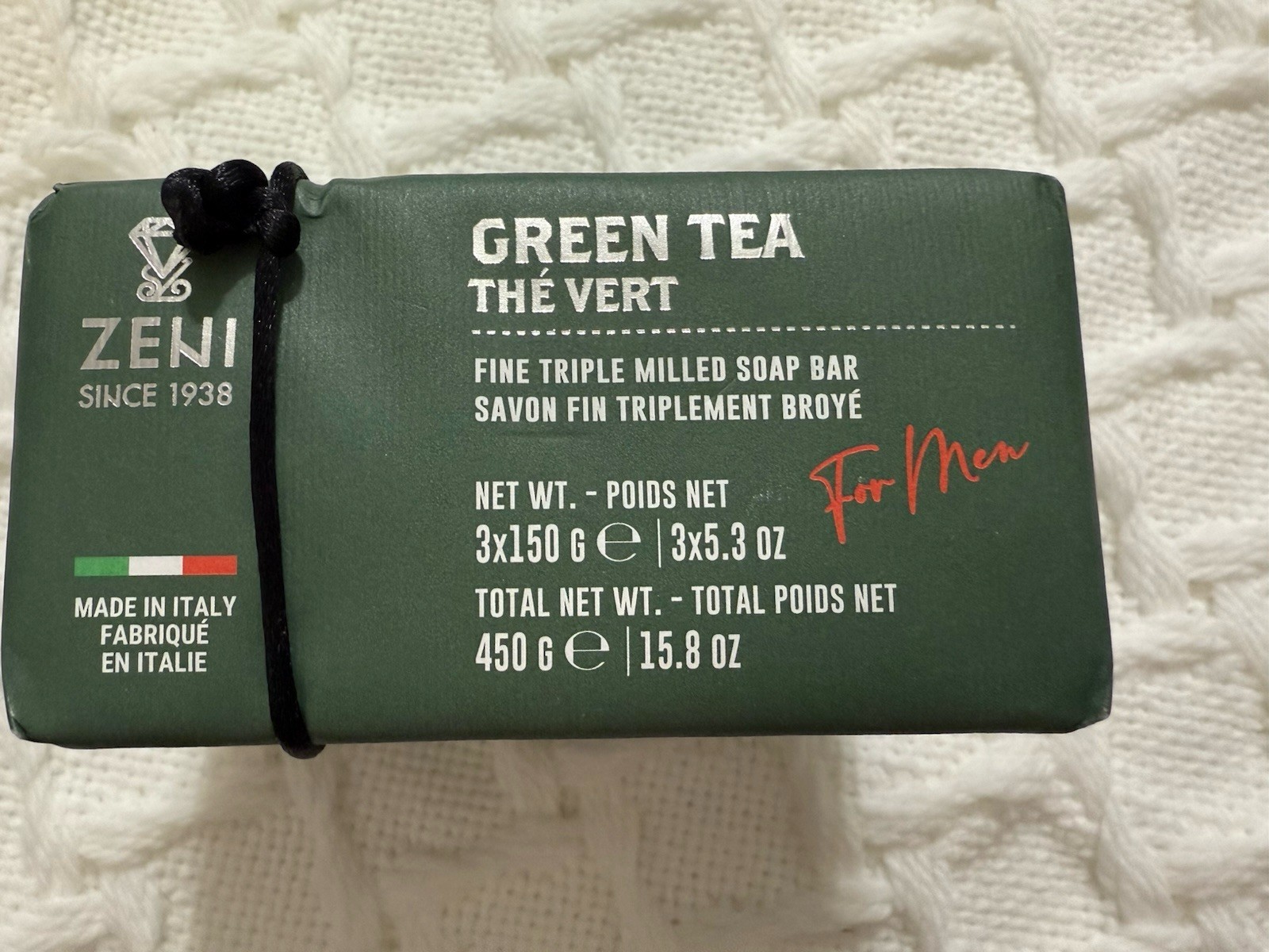 ZENI GREEN TEA FINE TRIPLE MILLED SOAP BAR (3 BARS )5.3OZ EACH MADE IN ITALY