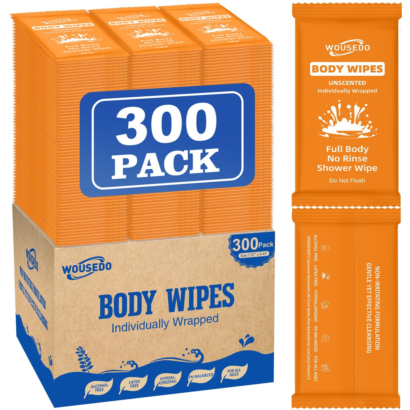 300 Pcs Ultra Thick Soft Large Body Wipes Individually Wrapped7.87 x 9.45,Sho…