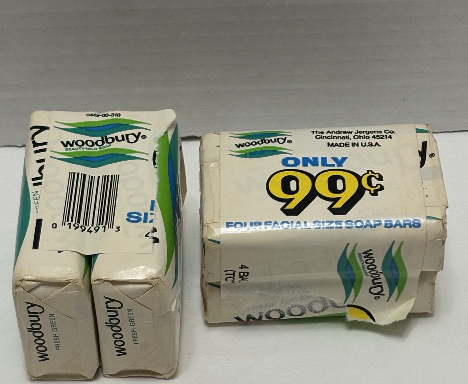 Vintage 4 Bars Woodbury Fresh Green Beauty-Mild Soap. New – Movie Prop 1970s USA