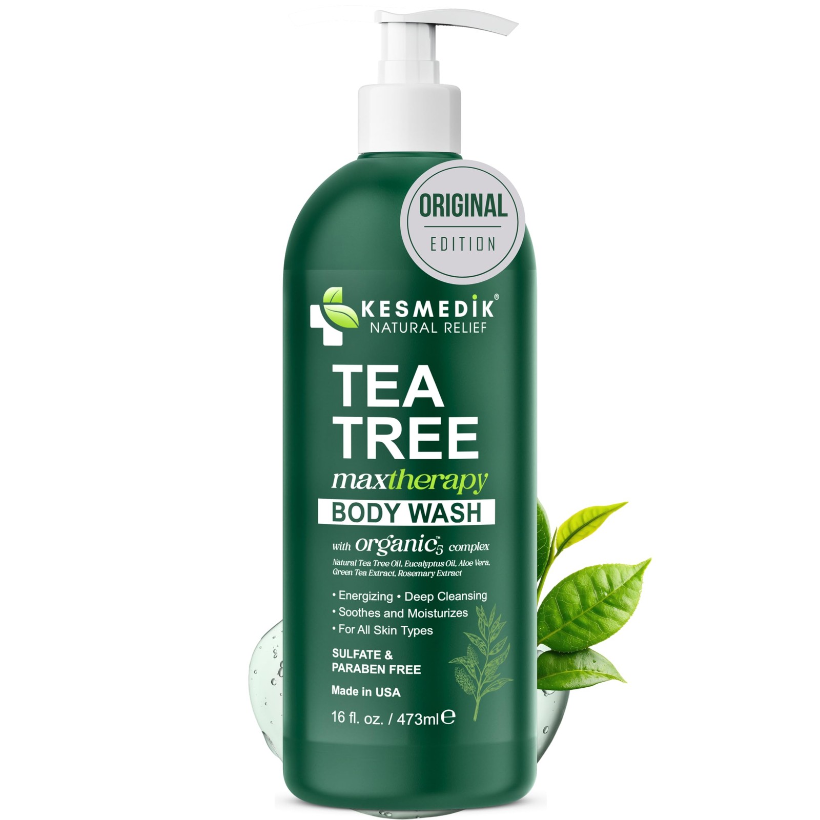 KESMEDIK Tea Tree Body Wash MaxTherapy with 16 Fl Oz (Pack of 1), Green