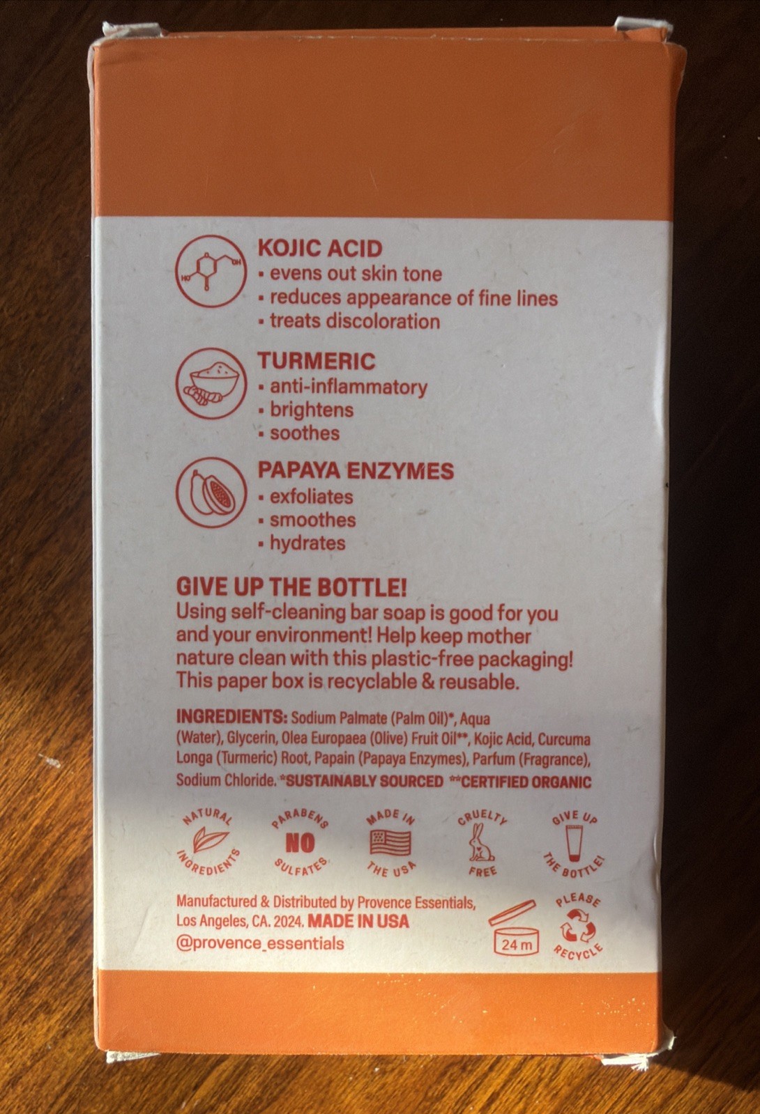 PROVENCE ESSENTIALS Kojic Acid + Turmeric w/ Papaya Enzymes Bar Soap (10oz) NEW