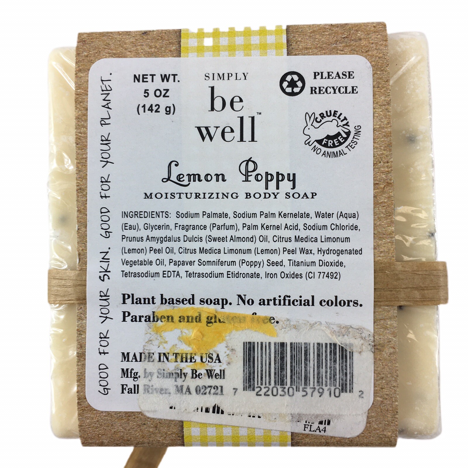 Natural SIMPLY BE WELL Plant Based Lemmon Poppy Seed Moisturizing Soap New