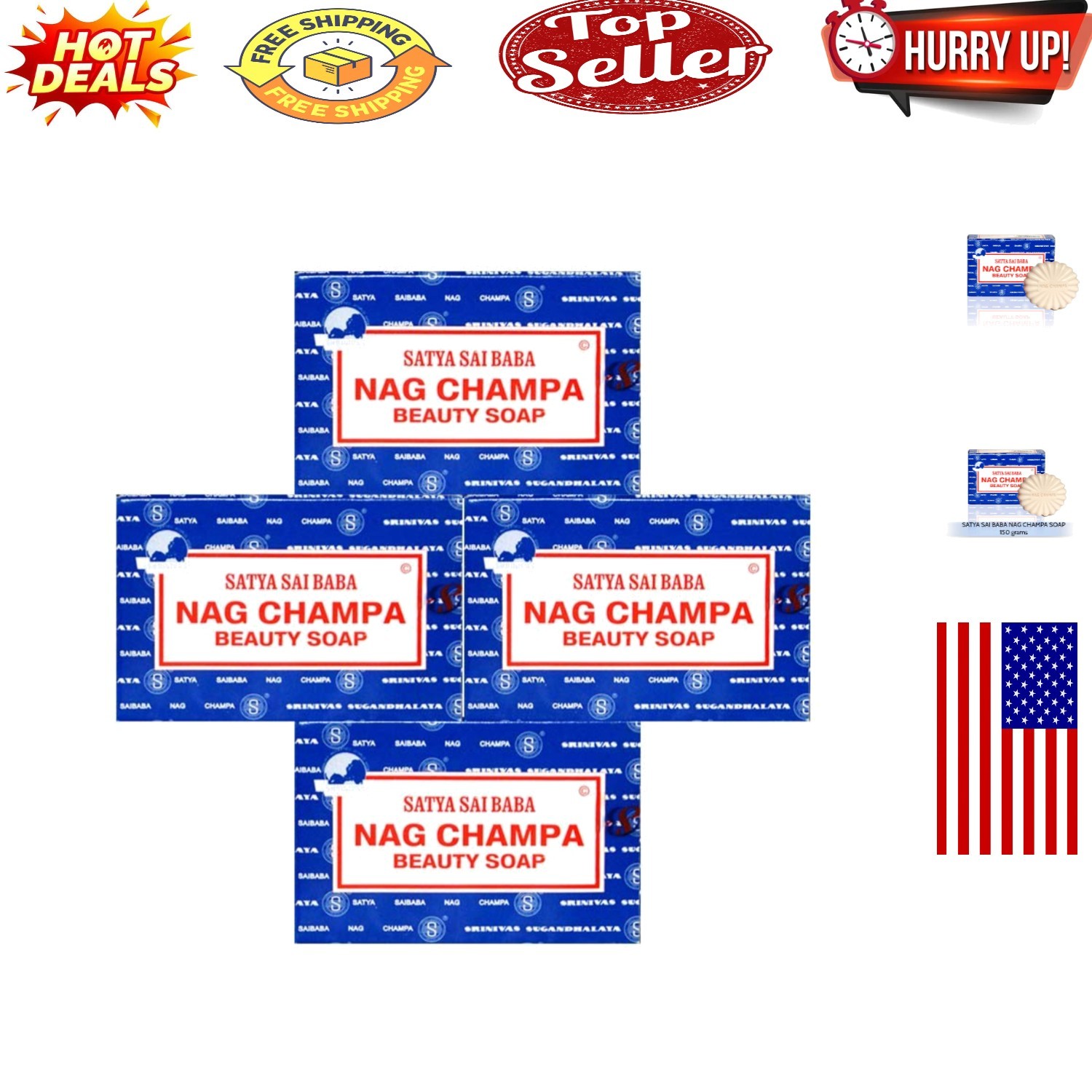 Sai Baba Nag Champa Natural Soap – Bulk Pack of 4 (600g)