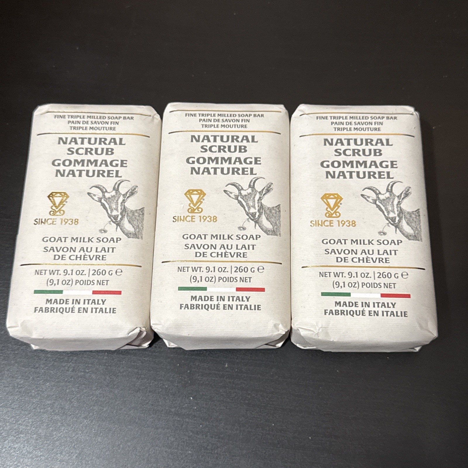 3 Pcs ZENI GOAT MILK Natural Scrubs SOAP BAR 9.1 Oz EACH MADE IN ITALY