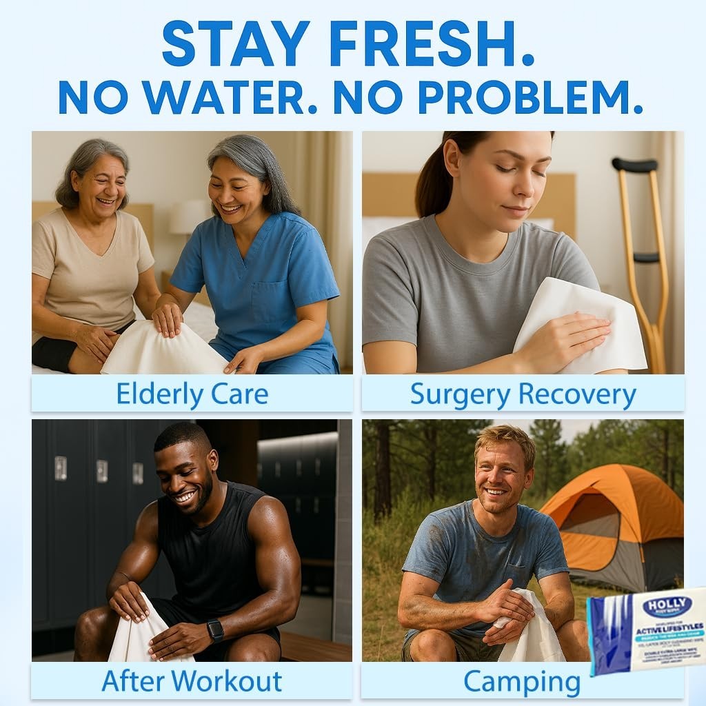 Holly Body Wipes XXL 24″ x 12″ for Active Lifestyles – Travel Essential & Gym