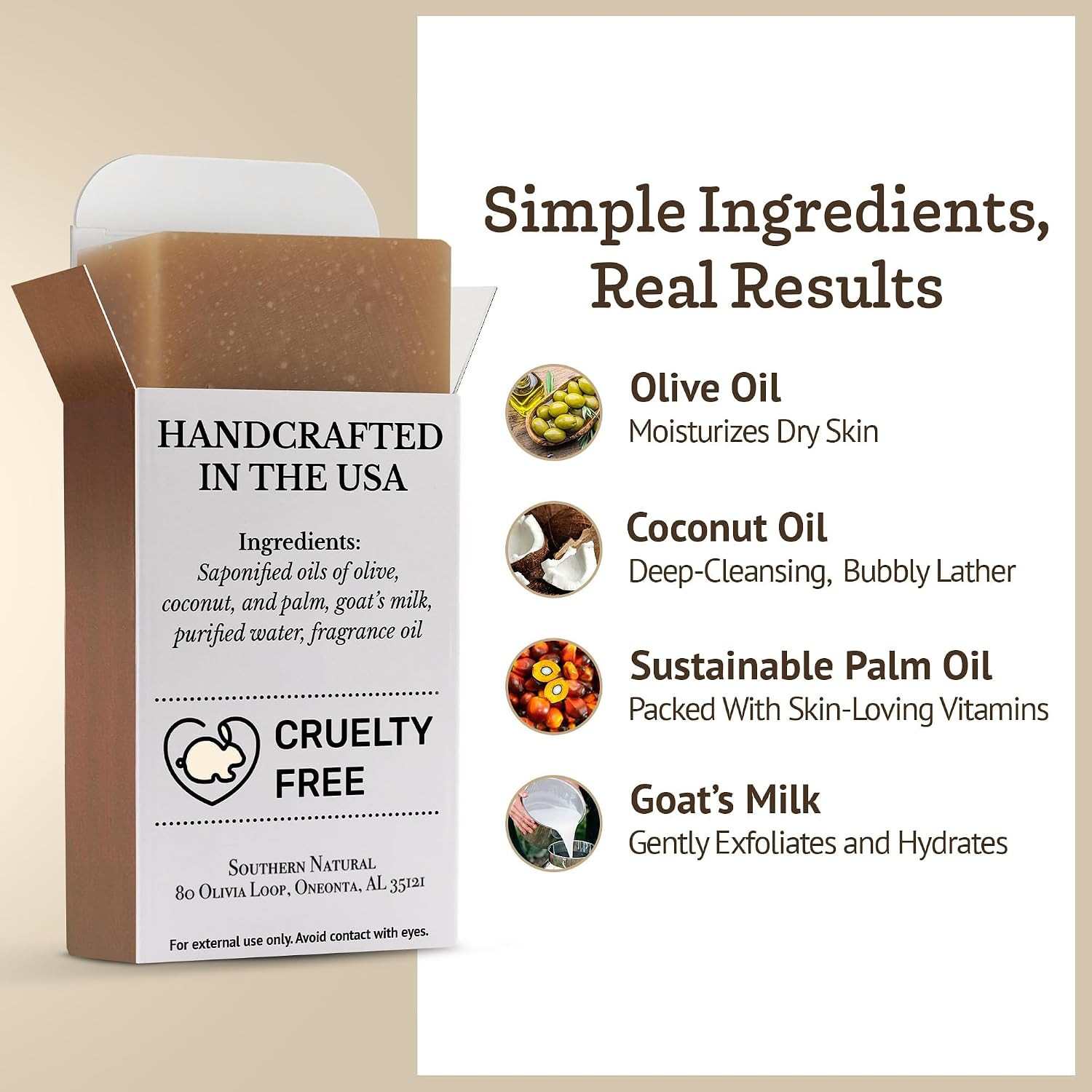 Southern Natural Goat Milk Soap Bar – Oatmeal Milk & Honey 3 Pack – for Dry Sens