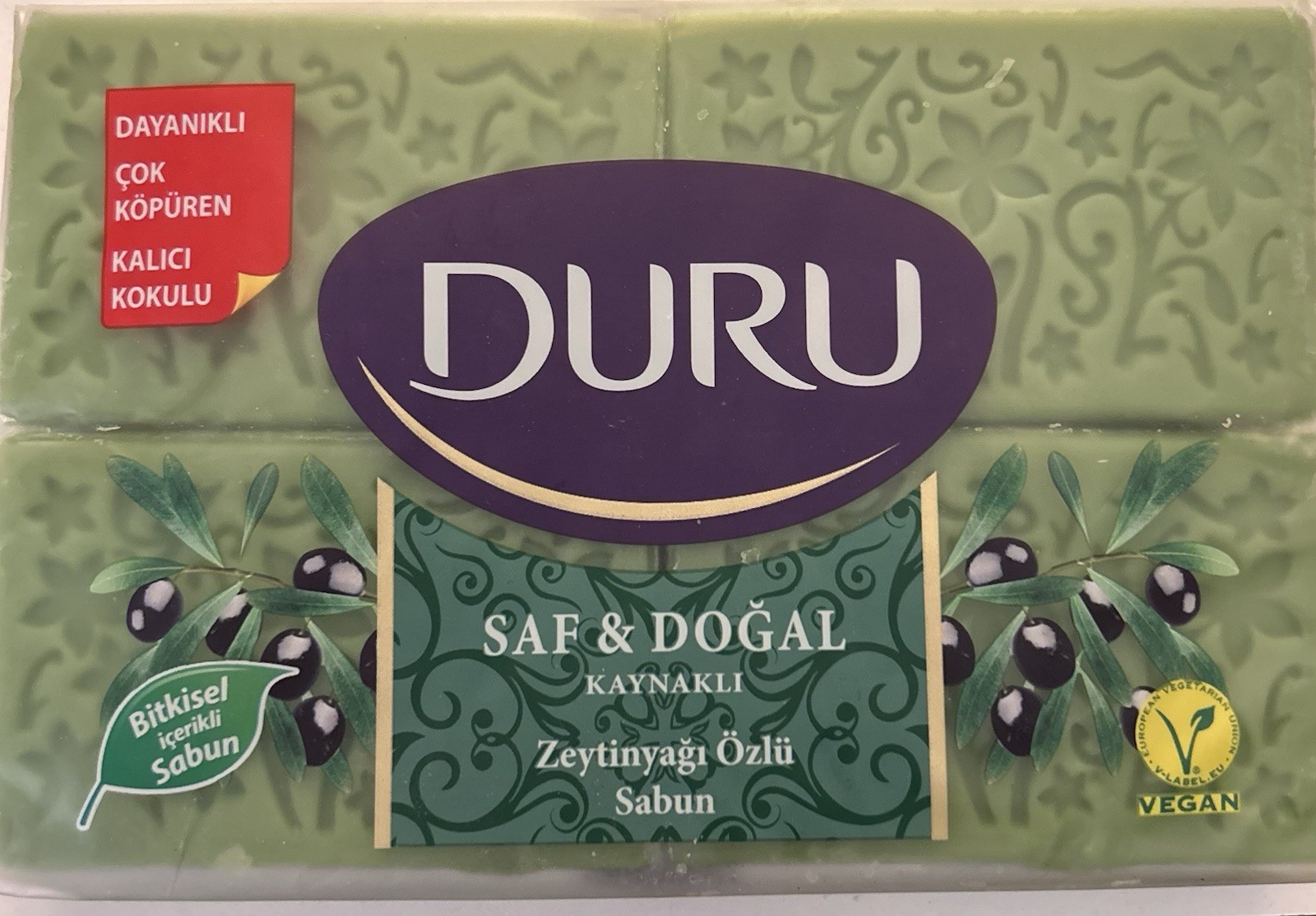 Duru Saf & Dogal Olive Oil Vegan Bar Soap Olive Scent 4 Pack 600g