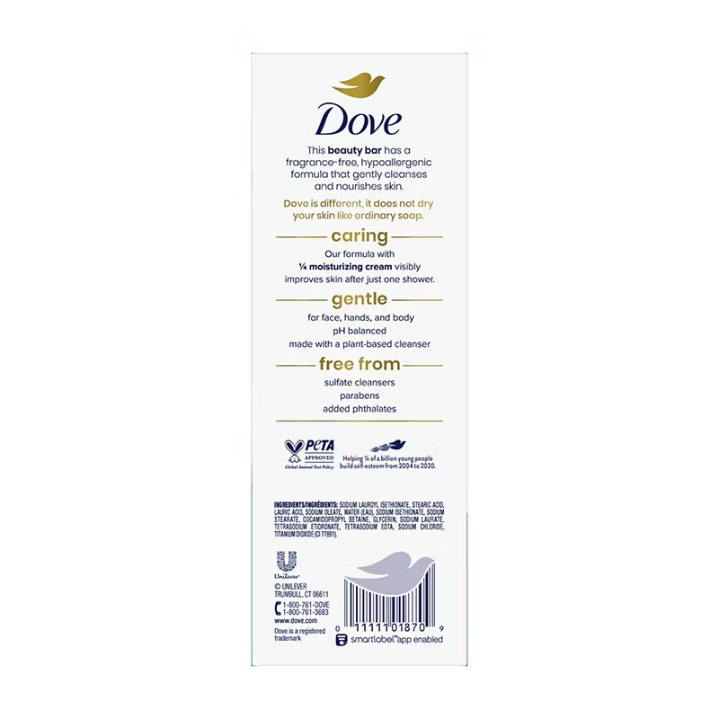 Dove Beauty Bar Soap Sensitive, Fragrance‑Free & Hypoallergenic, 16 Ct./3.75 oz