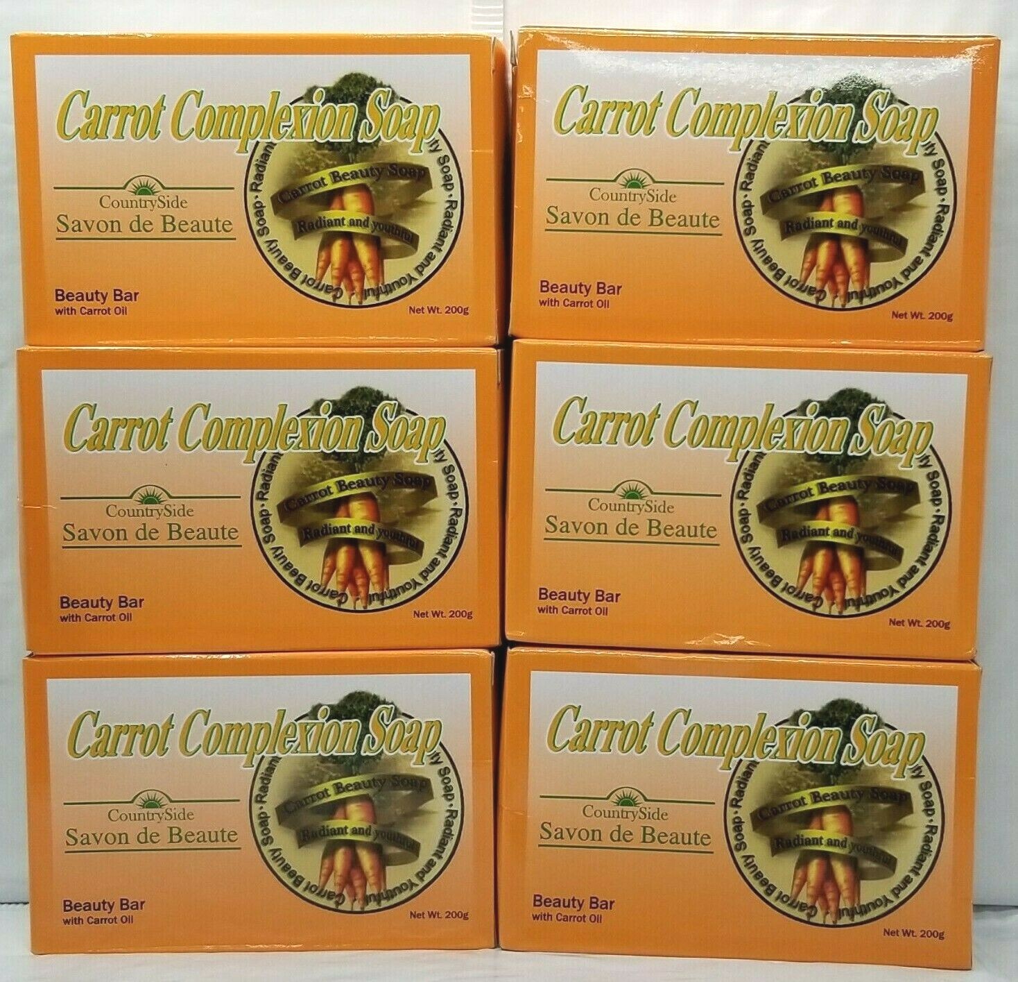 BUY-6- “Carrot Complexion Soap” Skin Tone Improvement WITH Carrot Oil-200gm EACH