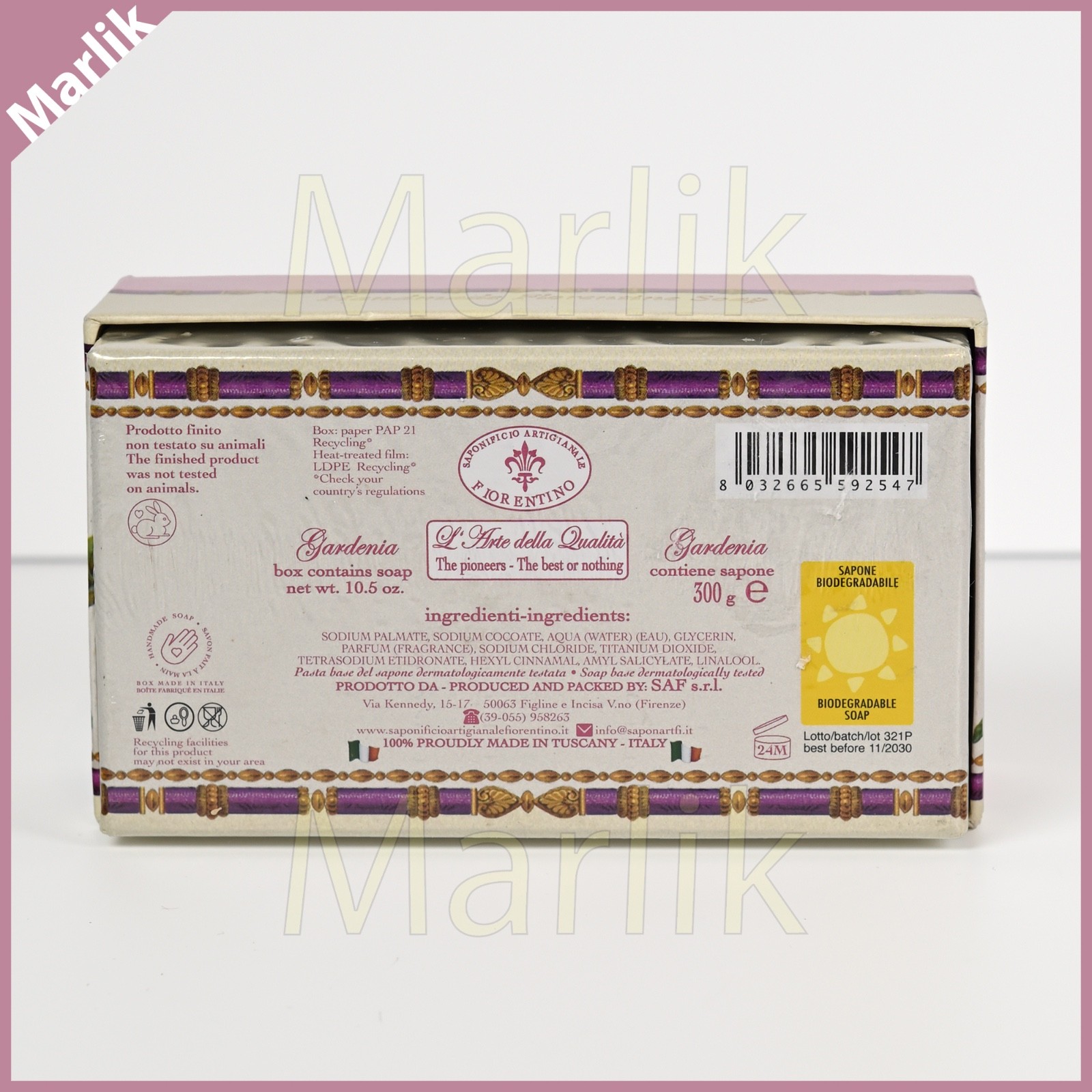 Made in Florence Tuscany Italian Handmade Luxury Bar Soap Gardenia 10.5 OZ NEW